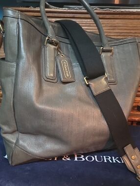 Coach Gray Leather Messenger Tote with Black Strap